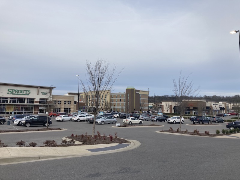 Image of a Shopping Center Parking Lot. Preparations for Asphalt parking lot pothole repair for Bellevue TN businesses